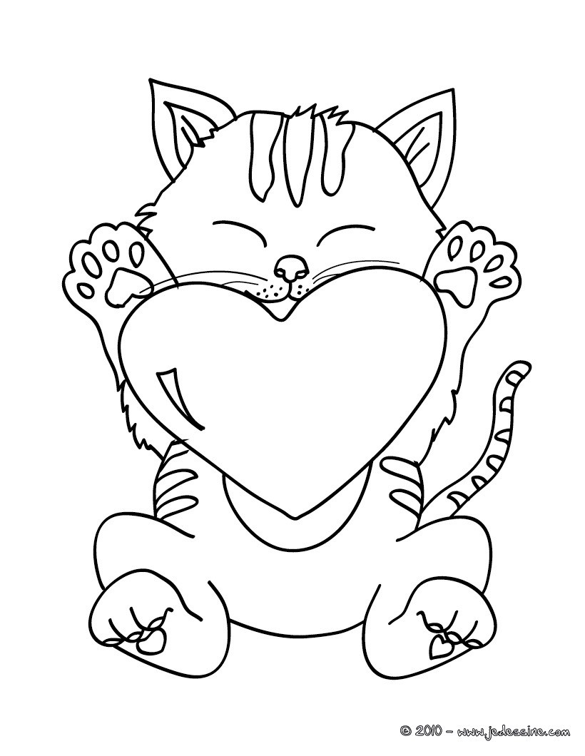 Meilleur De Coloriage De Chat Et Coeur