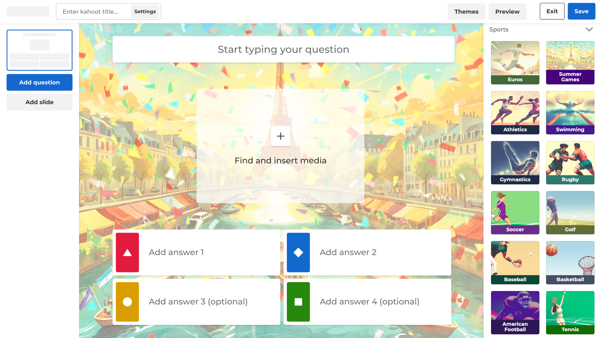 Sports theme pack on Kahoot!