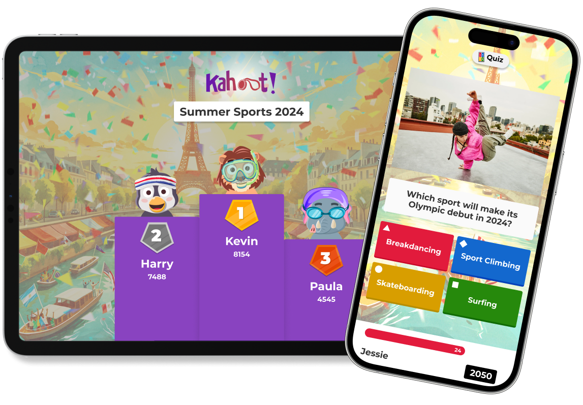 Kahoot podium on ipad with sports theme