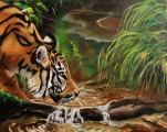 Drinking tiger - oil painting