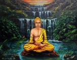 Buddha at the Waterfall II Study on wood - oil painting