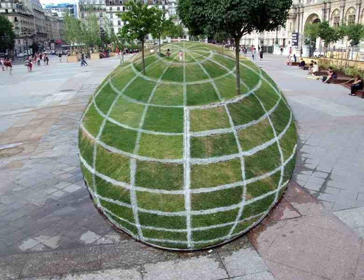 Looks like a giant grass sphere, but it's actually flat.