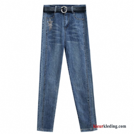 Dunne Vrouw Blauw Herfst Hoge Taille Dames Broek Spijkerbroek Jeans