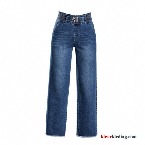 Spijkerbroek Hoge Taille Losse Dunne Denim Elastiek Herfst Dames Rechtdoor