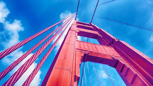 Pink bridge in clouds