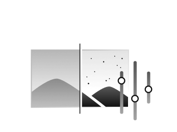 The mountain image is divided in half, and there are three controller icons in the right part, making the mountain image clearer, indicating a detail enhancer.