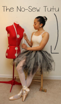 How to make a no-sew tutu using ribbon and light weight fabric netting.