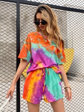 Tie Dye Drop Shoulder Tee & Shorts