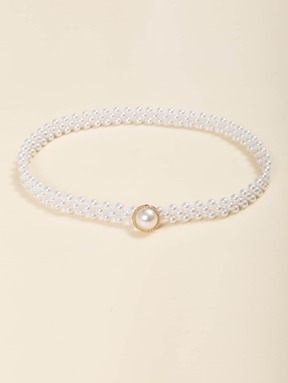 1pc Women White Faux Pearl Decor Belt For Dress Decoration Elegant