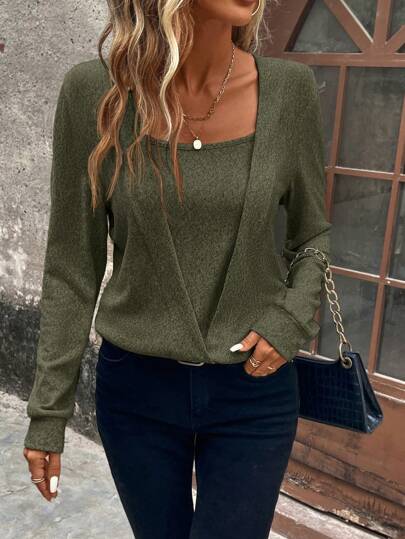 SHEIN Clasi Solid Square Neck Pullover