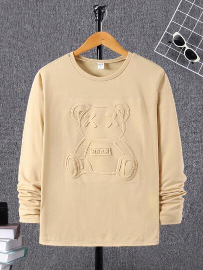 SHEIN Teen Boy Leisure & Comfortable Cartoon Embossed Knitted Long Sleeve Top