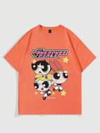 The Powerpuff Girls | ROMWE Áo phông cỡ lớn in chữ và nhân vật hoạt hình thường ngày cho nam, mùa hè