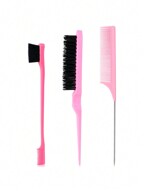 3 Pieces Hair Styling Comb Set Teasing Hair Brush Rat Tail Comb Edge Brush for Edge&Back Brushing, Combing, Slicking Hair for Women (Pink)