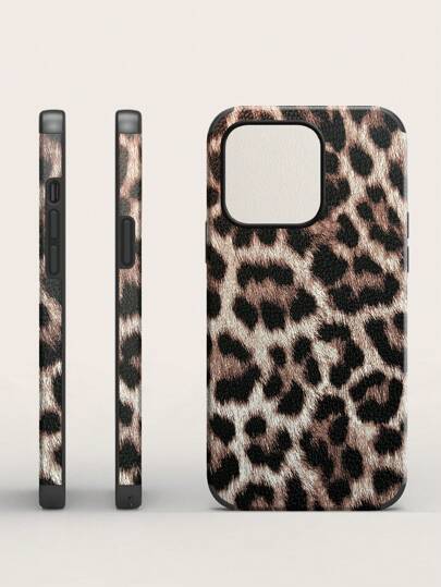 Dierenprint 1pc Luipaardstijl PU Zacht leer Schok- en valbestendig telefoonhoesje met TPU-bumper en geluidsconversietechnologie Compatibel met iPhone 14 Pro Max