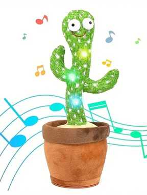 1pc Dancing Cactus Plush Toy With Light & Sound, Repeat What You Say Halloween Decoration