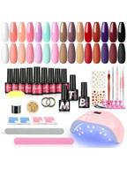 52 piezas Set de esmalte de uñas en gel de 7ML Kit de esmalte de uñas verde y negro con lámpara de uñas UV LED, Base mate, Capa superior, Kit de herramientas de manicura de diseño de uñas (Adhesivo de uñas aleatorio)