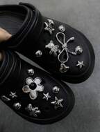 18pcs Detachable Diamond-Encrusted Electroplated Bear Shoe Accessories, Suitable For Clogs, Beach Shoes And Sandals