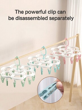 1pc Pack-16pcs Small Clip Drying Rack, Use Family Drying Socks Use, Suitable For Family, Out Of The House, Hooks Come With Windproof Buckle, Hooks Can Be Rotated, Clips Can Be Removed, Drying Rack, Multi-Functional Hangers, Multi-Clip Hangers