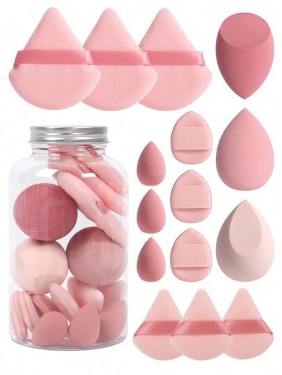 15pcs Makeup Sponge Set With Storage Jar, Including 3pcs Beauty Blender & 3pcs Mini Beauty Blender & 3pcs Powder Puff & 3pcs Mini Powder Puff & 3pcs Mini Finger Air Cushion Puff. Made Of Super Soft Velvet To Create Flawless, Cake-Free Looks With Liquids, Creams, And Powders. Multi-Color Sponge Set Is Latex-Free For All Skin Types. Comes With Air Cushion Puff, Latex-Free Mixed Sponge And Makeup Puff, Perfect For Liquid Foundation, Powder Foundation, Concealer. Designed For Contouring, Blending, And Precise Application Of Makeup.