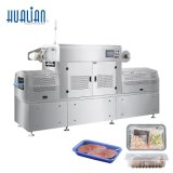 Hvt-350az Hualian Fast Speed 2400PCS/Hour Full Automatic Linear Type Meat Food Tray Vacuum Packaging Machine