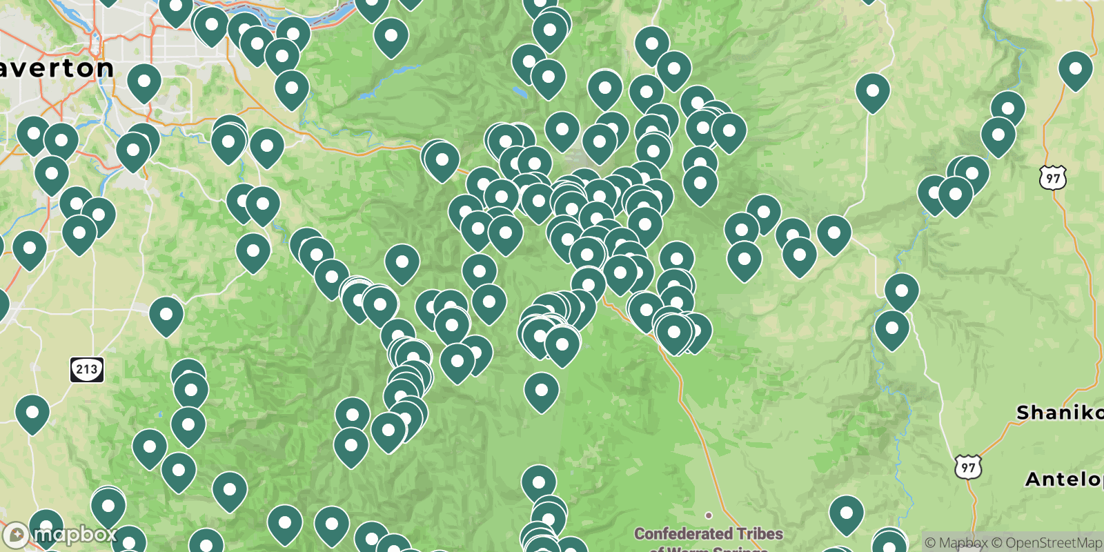 Map showing campgrounds near Mt. Hood National Forest, Oregon