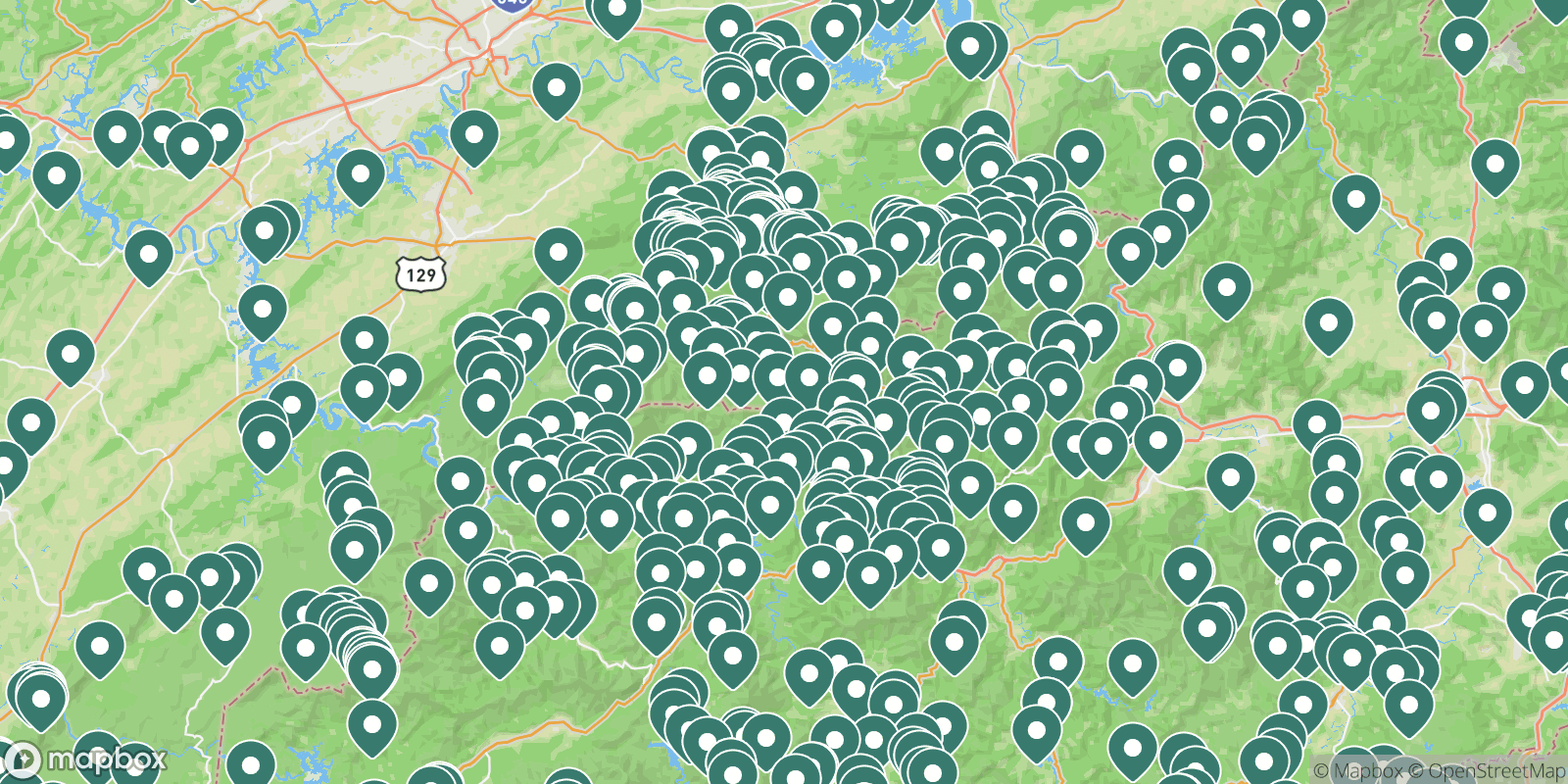 Map showing campgrounds near Great Smoky Mountains National Park, North Carolina