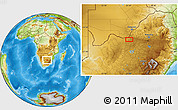 Physical Location Map of the area around 26° 1' 26" S, 25° 34' 30" E