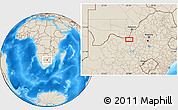 Shaded Relief Location Map of the area around 26° 1' 26" S, 25° 34' 30" E