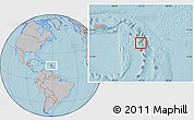 Physical Location Map of Guadeloupe, gray outside, hill shading