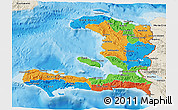 Political 3D Map of Haiti, shaded relief outside, bathymetry sea