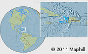 Political Location Map of Haiti, savanna style outside, hill shading