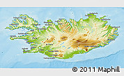 Physical 3D Map of Iceland, political outside, shaded relief sea