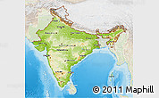 Physical 3D Map of India, lighten, land only