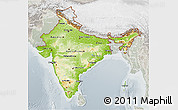 Physical 3D Map of India, lighten, semi-desaturated