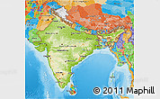 Physical 3D Map of India, political outside, shaded relief sea