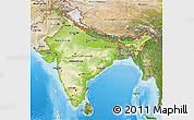 Physical 3D Map of India, satellite outside, shaded relief sea