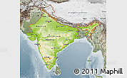 Physical 3D Map of India, semi-desaturated