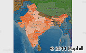 Political Shades 3D Map of India, darken