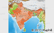 Political Shades 3D Map of India, physical outside