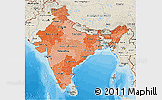 Political Shades 3D Map of India, shaded relief outside, bathymetry sea