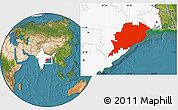 Satellite Location Map of Orissa, highlighted country