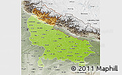 Physical 3D Map of Uttar Pradesh, semi-desaturated