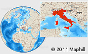 Shaded Relief Location Map of Italy