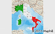 Flag Map of Italy, shaded relief outside