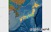 Political 3D Map of Japan, darken