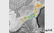 Political 3D Map of Japan, desaturated