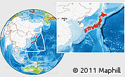 Physical Location Map of Japan, highlighted continent