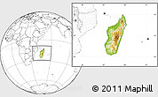 Physical Location Map of Madagascar, blank outside