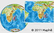 Physical Location Map of Madagascar, within the entire continent
