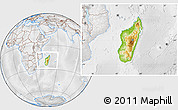 Physical Location Map of Madagascar, lighten, desaturated